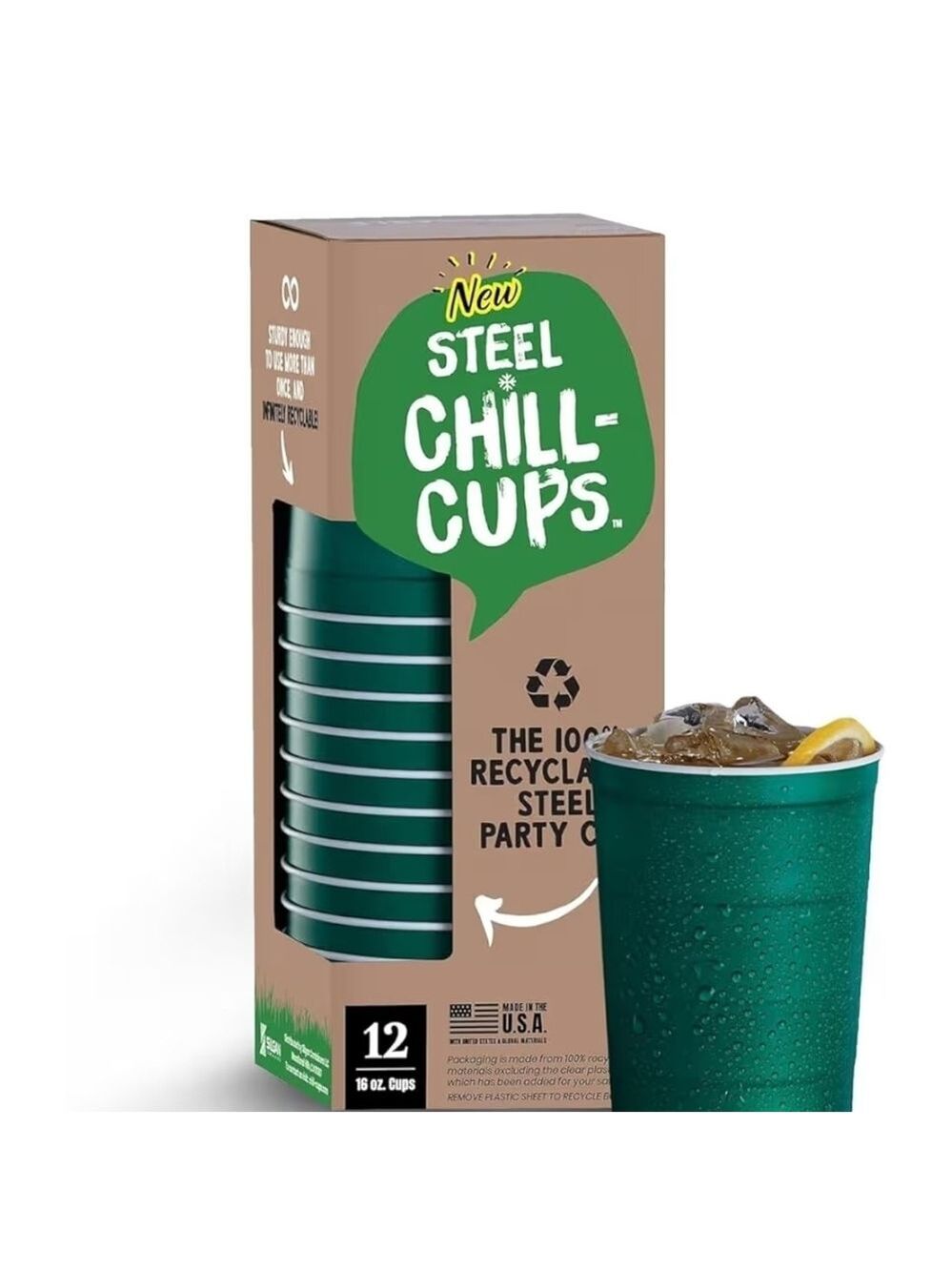 Green Steel Chill Cups Party Cups - Recyclable Made in USA